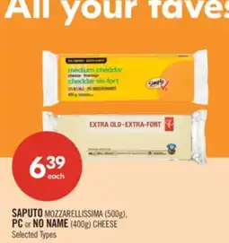 Shoppers Drug Mart SAPUTO MOZZARELLISSIMA (500g), PC or NO NAME (400g) CHEESE offer