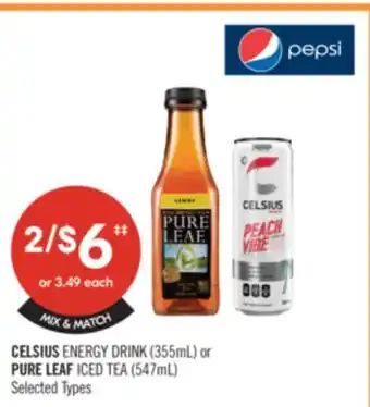 Shoppers Drug Mart CELSIUS ENERGY DRINK (355mL) or PURE LEAF ICED TEA (547mL) offer