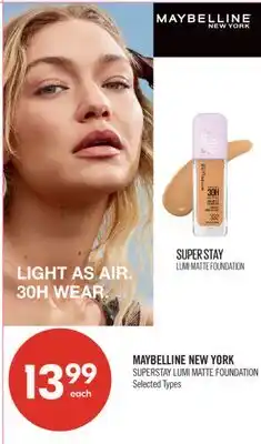 Shoppers Drug Mart MAYBELLINE NEW YORK SUPERSTAY LUMI MATTE FOUNDATION offer