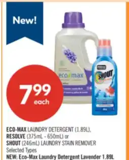 Shoppers Drug Mart ECO-MAX LAUNDRY DETERGENT (1.89L), RESOLVE (375mL - 650mL) or SHOUT (246mL) LAUNDRY STAIN REMOVER offer