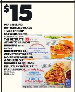 Independent City Market PC GRILLING BUTTERFLIED BLACK TIGER SHRIMP SKEWERS 360 G THE ULTIMATE ATLANTIC SALMON BURGERS 500 G offer