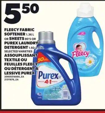 Independent City Market FLEECY FABRIC SOFTENER 1.36 L OR SHEETS 80'S OR PUREX LAUNDRY DETERGENT 1.92-2.03 L offer