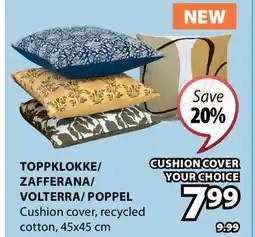 JYSK TOPPKLOKKE / ZAFFERANA / VOLTERRA / POPPEL Cushion cover, recycled cotton offer
