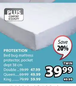 JYSK PROTEKTION Bed bug mattress protector, pocket dept offer