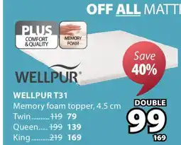 JYSK WELLPUR T31 Memory foam topper offer