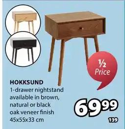 JYSK HOKKSUND 1-drawer nightstand offer