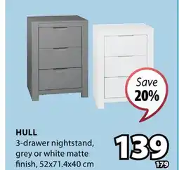 JYSK Hull 3-drawer nightstand offer