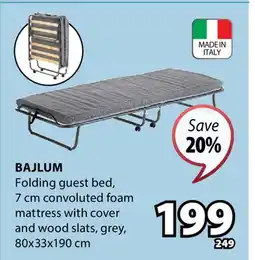 JYSK BAJLUM Folding guest bed, 7 cm convoluted foam mattress with cover and wood slats, grey offer