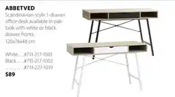 JYSK ABBETVED Scandinavian-style 1-drawer office desk offer