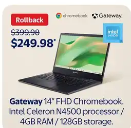 Walmart Gateway 14 FHD Chromebook Laptop. Intel Celeron N4500 processor / 4GB RAM / 128GB storage offer