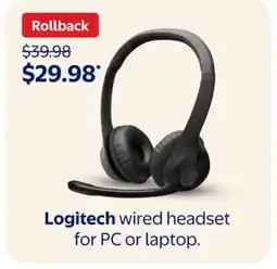 Walmart Logitech wired headset for PC or laptop offer