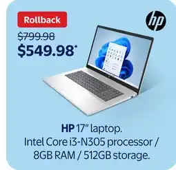 Walmart Hp 17' Laptop Intel core 13-N305 Processor/8GB RAM/512GB Storage offer