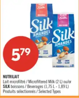 Pharmaprix NUTRILAIT Microfiltered Milk (2 L) or SILK Beverages (1.75 L - 1.89 L) offer