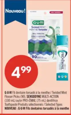 Pharmaprix Twisted Mint Flosser Picks (90), SENSODYNE MULTI-ACTION (100 mL) or PRO-ÉMAIL (75 mL) Toothpaste offer