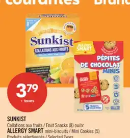 Pharmaprix SUNKIST Fruit Snacks (8) or ALLERGY SMART Mini Cookies (5) offer