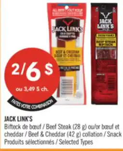 Pharmaprix JACK LINK'S Beef Steak (28 g) or Beef & Cheddar (42 g) Snacks offer