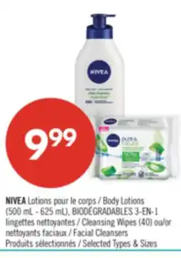 Pharmaprix NIVEA BODY LOTIONS (500mL - 625mL), BIODEGRADABLE 3-IN-1 CLEANSING WIPES (40's) or FACIAL CLEANSERS offer