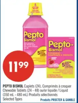 Pharmaprix PEPTO BISMOL Caplets (24) Chewable Tablets (24 - 48) or Liquid (350 mL - 480 mL) offer