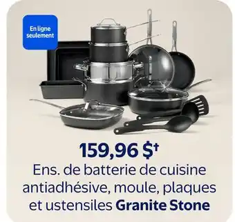 Walmart Ens. de batterie de cuisine antiadhésive, moule, plaques et ustensiles Granite Stone offer