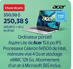 Walmart Ordinateur portatif Aspire Lite de Acer 15,6 po offer