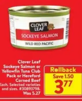 Walmart Clover leaf sockeye salmon or yellowfin offer