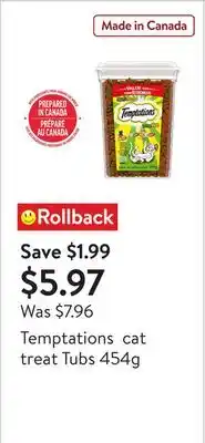 Walmart Temptations cat treat Tubs 454g offer