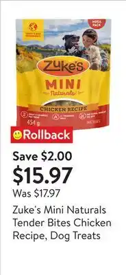 Walmart Zuke's Mini Naturals Tender Bites Chicken Recipe, Dog Treats offer