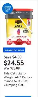 Walmart Tidy Cats LightWeight 24/7 Performance Multi-Cat, Clumping Cat Litter 7.71 kg offer