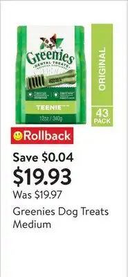 Walmart Greenies Dog Treats Medium offer