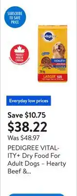 Walmart PEDIGREE VITALITY+ Dry Food For Adult Dogs – Hearty Beef & Vegetable Flavour offer