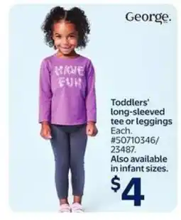 Walmart Toddlers' long-sleeved tee or leggings offer