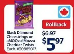 Walmart Black Diamond Cheestrings or aMOOza! Mozza Cheddar Twists offer