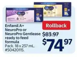 Walmart Enfamil A+ NeuroPro or NeuroPro Gentlease Ready to Feed Formula offer