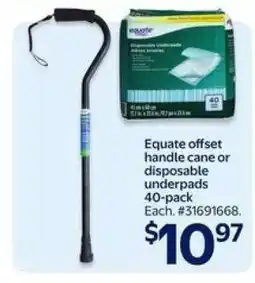 Walmart Equate Offset Handle Cane or Disposable Underpads 40-Pack offer