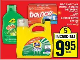 Food Basics Tide Simply All In One Laundry Detergent, Gain, Bounce Dryer Sheets offer