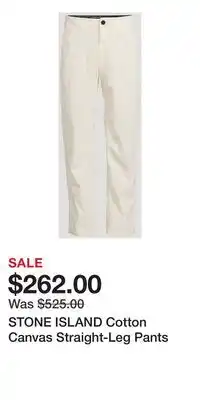 Holt Renfrew STONE ISLAND Cotton Canvas Straight-Leg Pants offer