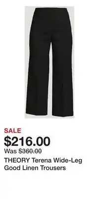 Holt Renfrew THEORY Terena Wide-Leg Good Linen Trousers offer