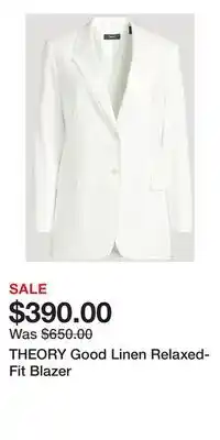 Holt Renfrew THEORY Good Linen Relaxed-Fit Blazer offer