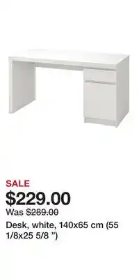 IKEA Desk, white, 140x65 cm (55 1/8x25 5/8 ) offer