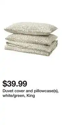 IKEA Duvet cover and pillowcase(s), white/green, King offer