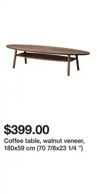 IKEA Coffee table, walnut veneer, 180x59 cm (70 7/8x23 1/4 ) offer
