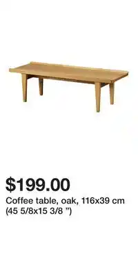 IKEA Coffee table, oak, 116x39 cm (45 5/8x15 3/8 ) offer