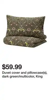 IKEA Duvet cover and pillowcase(s), dark green/multicolor, King offer