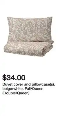 IKEA Duvet cover and pillowcase(s), beige/white, Full/Queen (Double/Queen) offer
