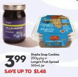 Longo's Shasha Snap Cookies or Longo's Fruit Spread offer