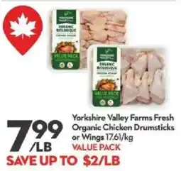 Longo's Yorkshire valley farms fresh organic chicken drumsticks or wings offer