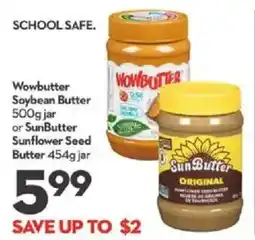 Longo's Wowbutter Soybean Butter jar or SunButter Sunflower Seed Butter offer