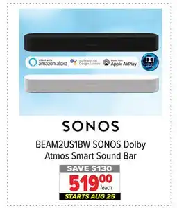 2001 Audio Video BEAM2US1BW SONOS Dolby Atmos Smart Sound Bar offer