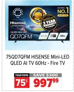 2001 Audio Video HISENSE Mini-LED QLED AI TV 60Hz - Fire TV offer