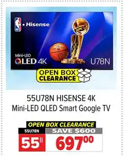 2001 Audio Video 55U78N HISENSE 55 4K Mini-LED QLED Smart Google TV offer